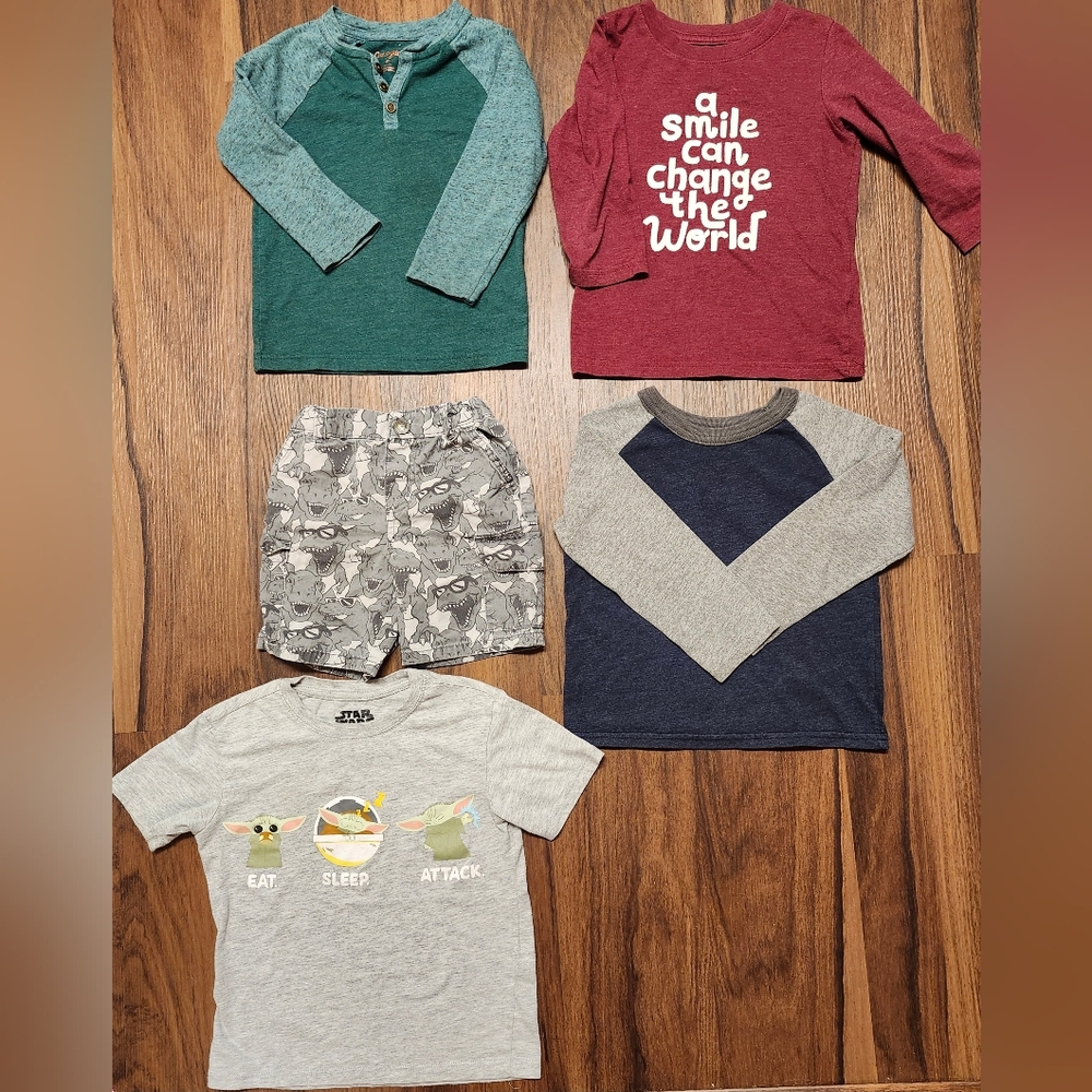 Lot of 4 Toddler Boys 3T Shirts & 1 Pair of Shorts in Gently Loved Condition